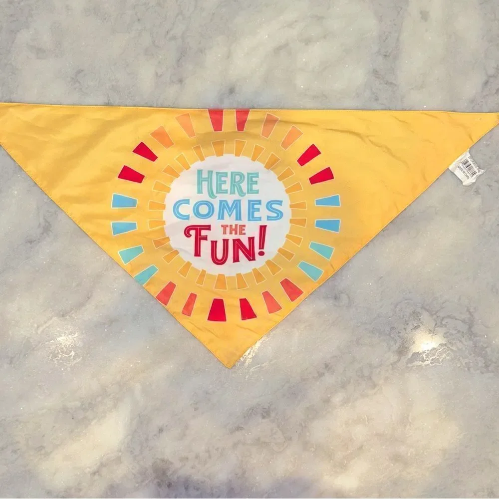 Sun Squad Reversible Pet Bandana HERE COMES THE FUN! Tie-Dye Printed. One Size